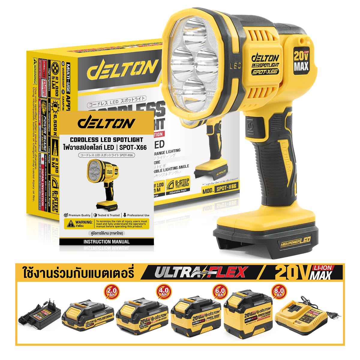 ไฟฉาย LED ไร้สาย (เฉพาะเครื่องเปล่า) DELTON รุ่น SPOT-X66 20V_7